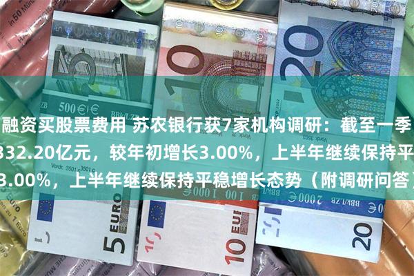 融资买股票费用 苏农银行获7家机构调研：截至一季度末，本行贷款总额1332.20亿元，较年初增长3.00%，上半年继续保持平稳增长态势（附调研问答）
